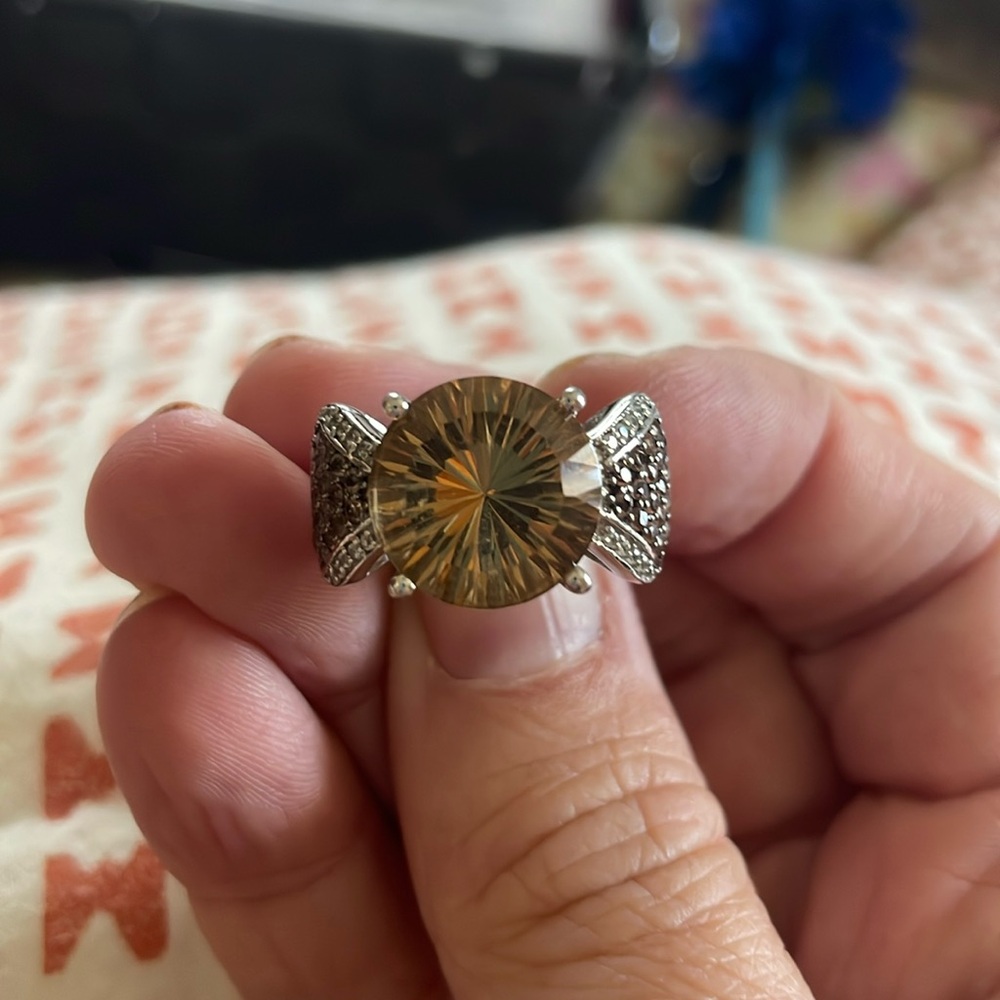 Smokey Quartz pave sterling silver ring